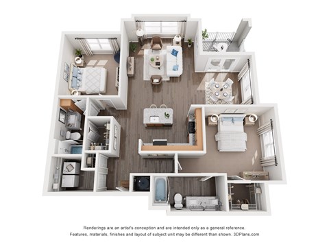 Floor plan for 2 beds, 2 baths, 1320 sqft